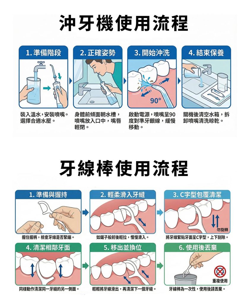 牙線棒-沖牙機使用流程